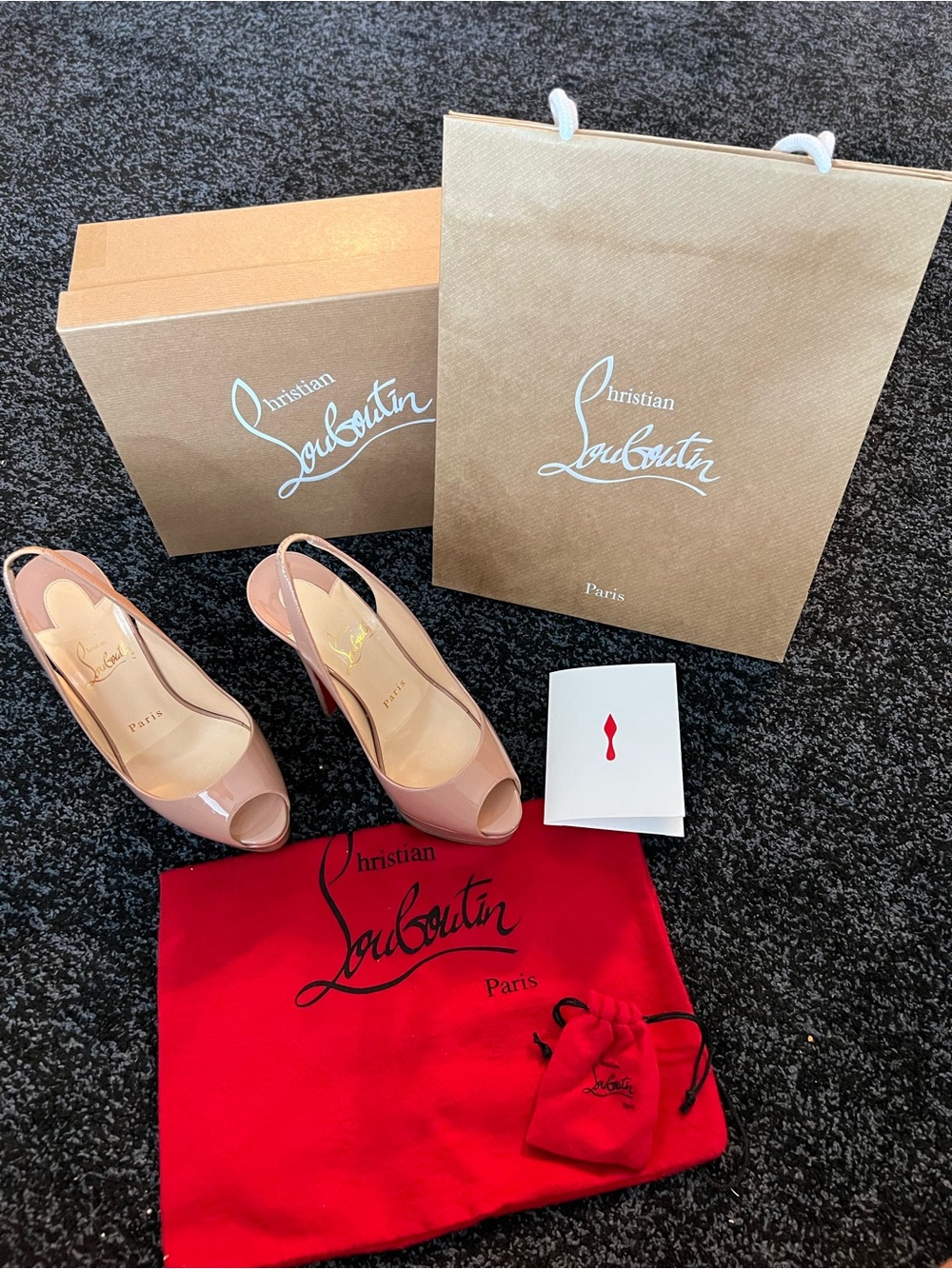 Christian Louboutin - Nude Patent Peep-Toe Slingback Heels - 36